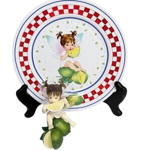 My Little Kitchen Fairies Lime Pucker Fairie 8" Plate 2003 & Fairy Figurine 2001